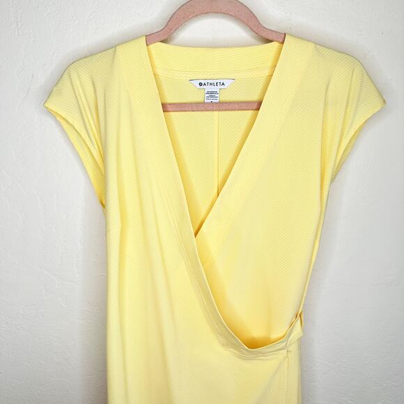 NWOT Athleta Newport Active Stretchy Wrap Dress City Stripe Lunaria Yellow Small - Picture 3 of 14